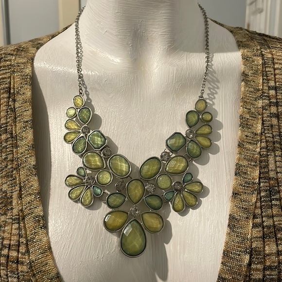 Jewelry - Statement necklace in light blue and green with rhinestones